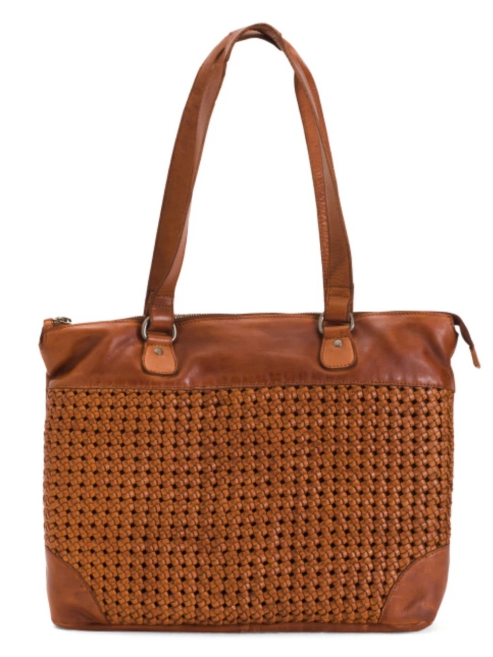 NWT VILENCA HOLLAND MADE IN ITALY LEATHER WOVEN KNOT W/LAPTOP SLEVE TOTE COGNAC - Picture 2 of 5